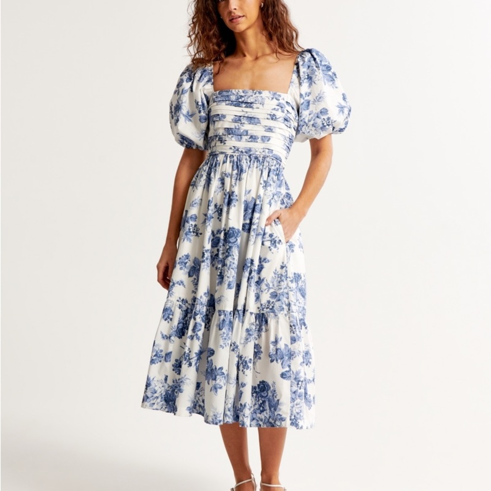 Emerson poplin puff sleeve midi blue floral